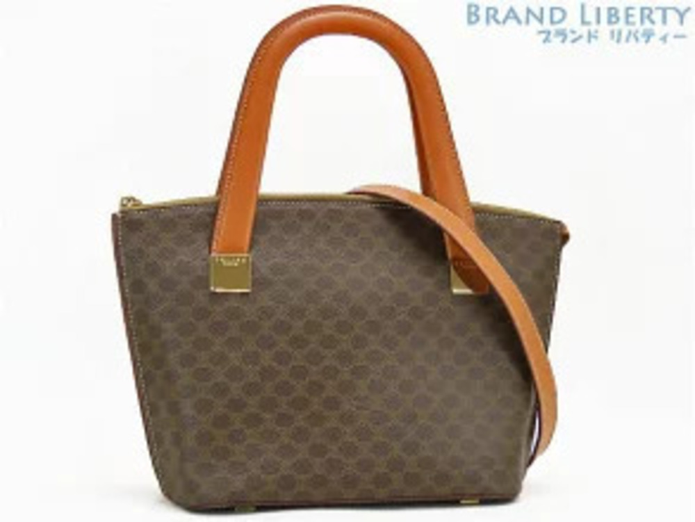 Celine Macadam Handbag Tote Bag Shoulder Brown Dark Leather